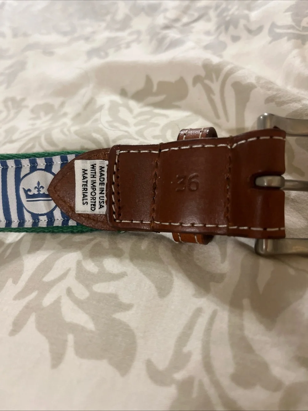 PETER MILLAR Mens Cotton Leather Belt Gaillardia Golf Course Oklahoma 36 USA New